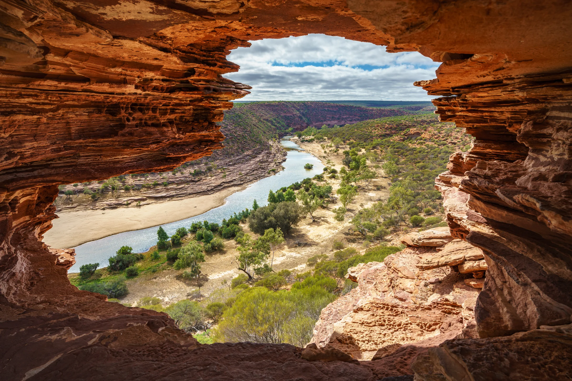A river winding through red rock country in Western Australia