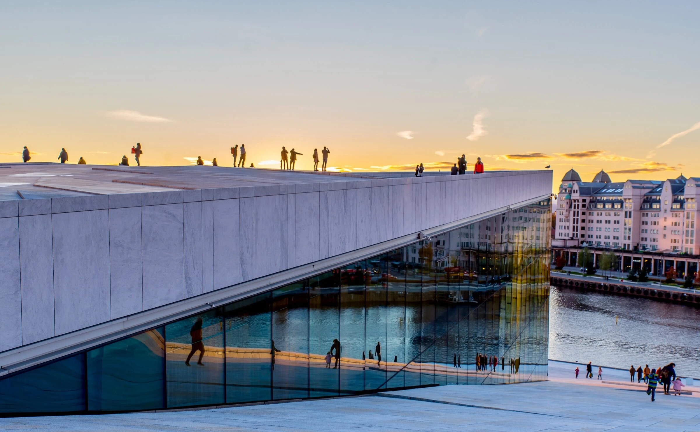 The Oslo opera house at sunset