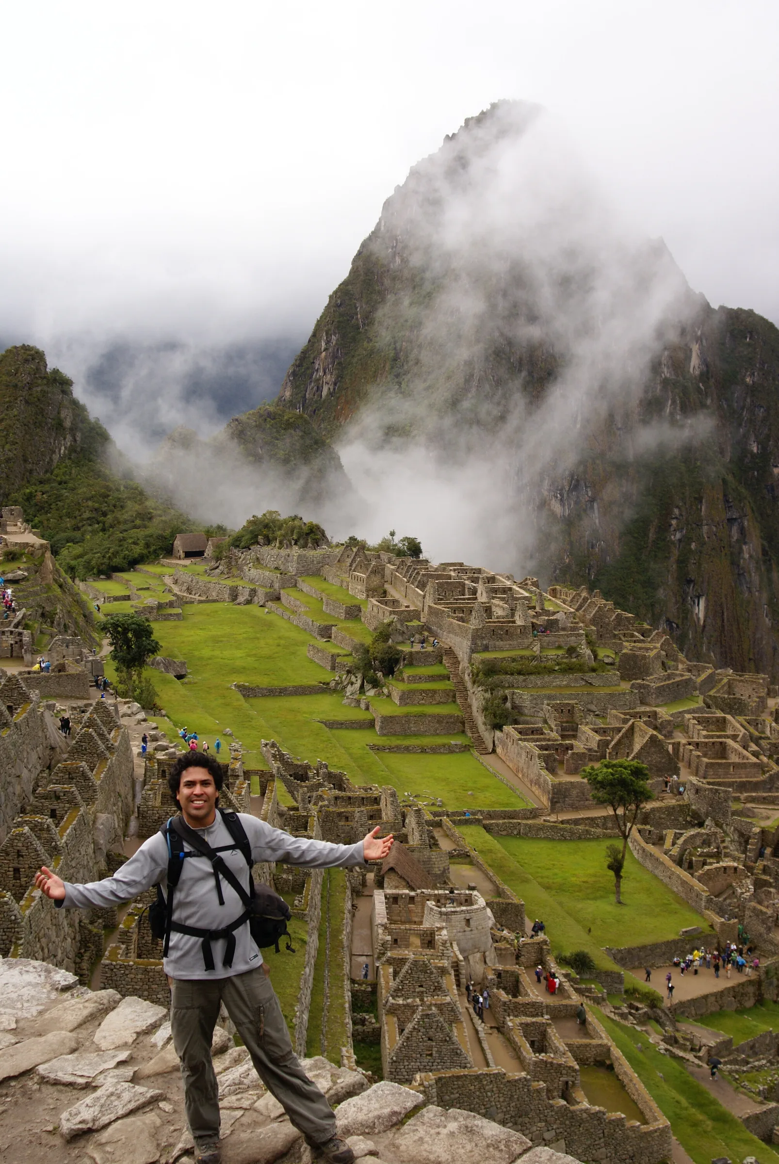 A traveler arriving above Machu Picchu