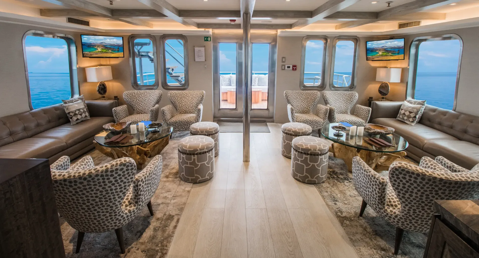 The lounge aboard an Ecoventura expedition yacht