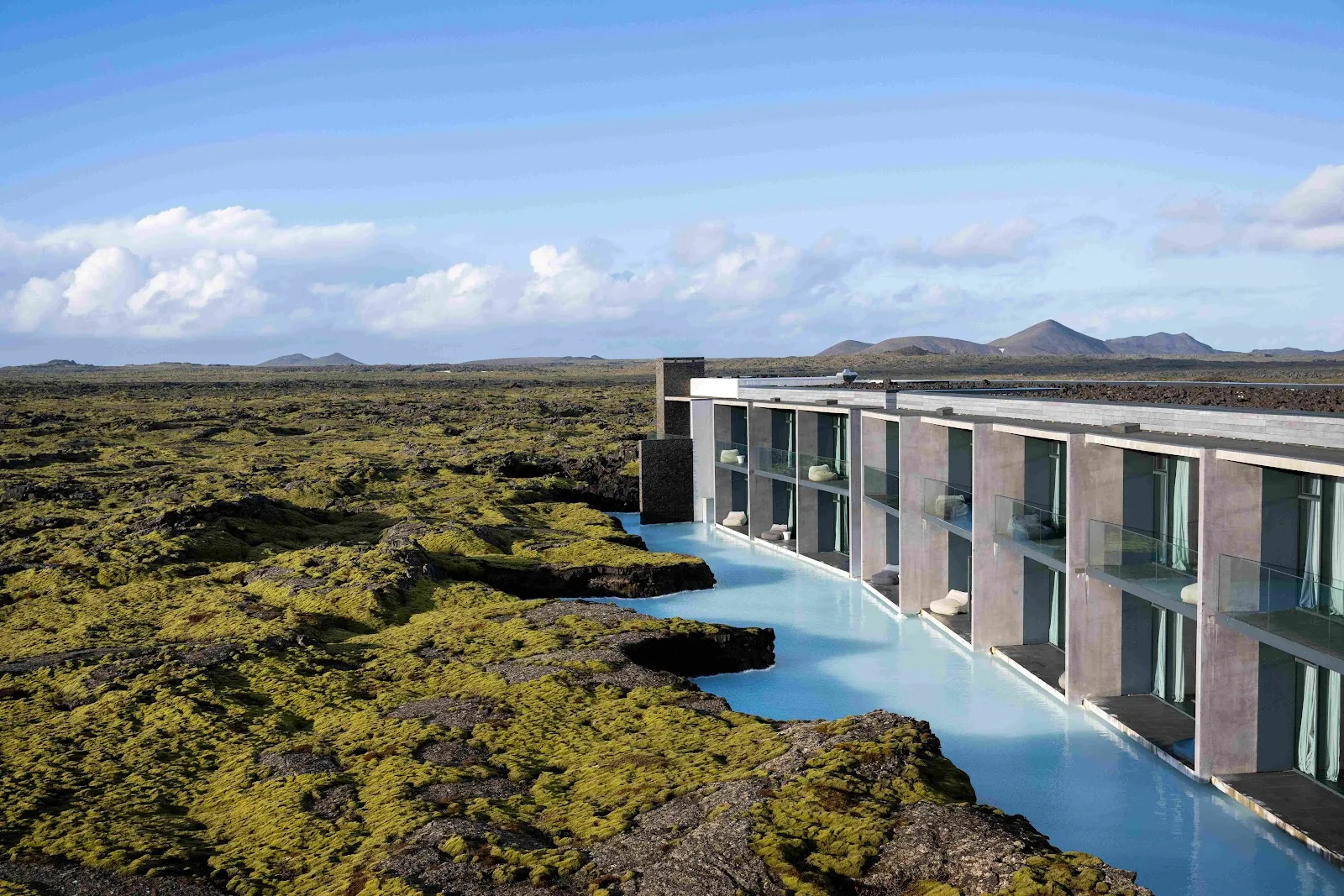 A low building set into the lava field on the Reykjanes peninsula
