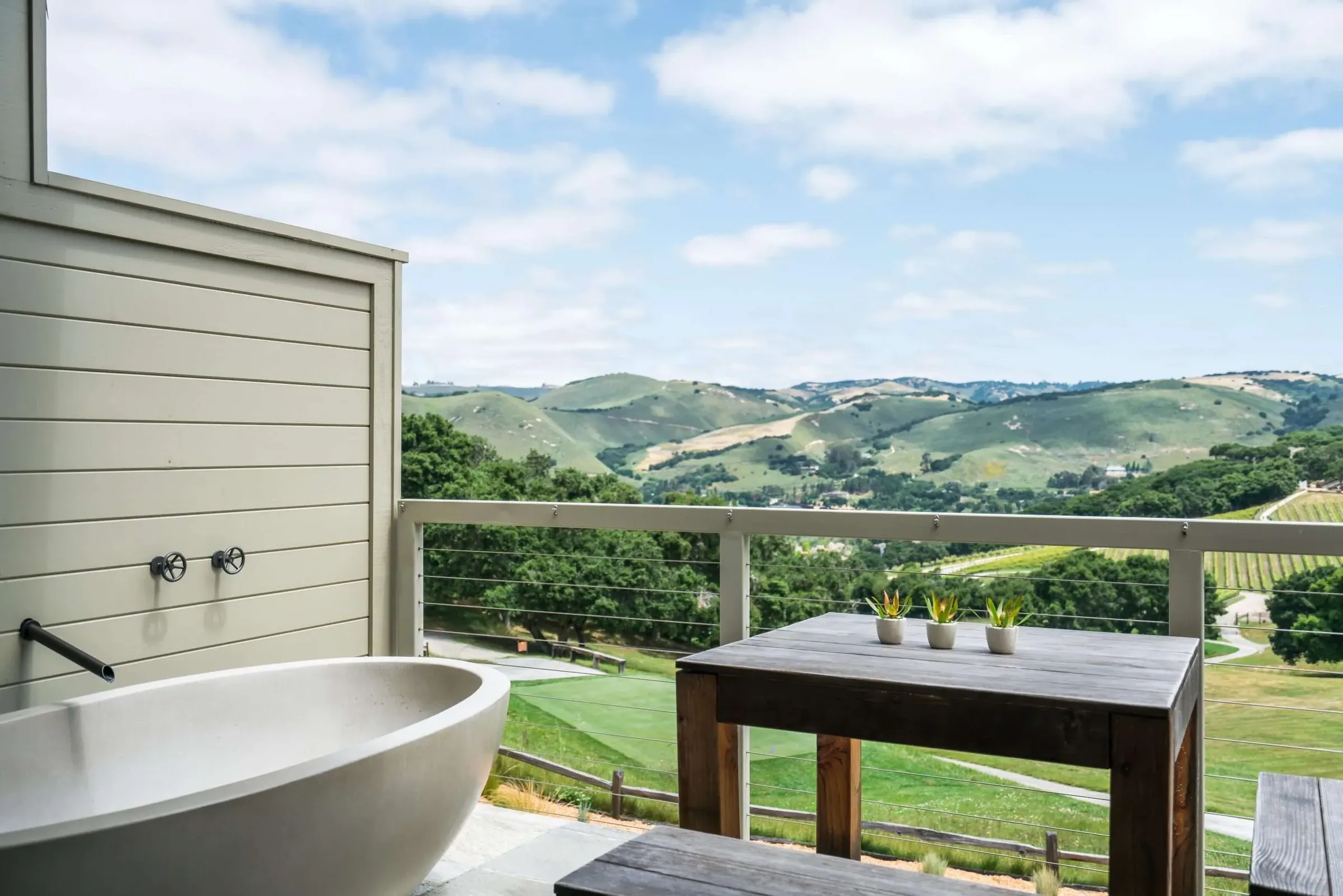 A private deck and soaking tub above the valley at Carmel Valley Ranch